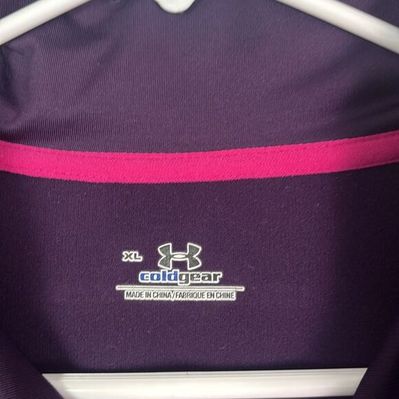 Under Armour Purple Cowl Button Neck Pink Stitch Pullover Thumbholes Size XL - Picture 5 of 8
